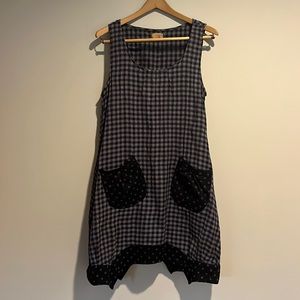 Funky black and grey plaid and polka dot dress by Tulip.
